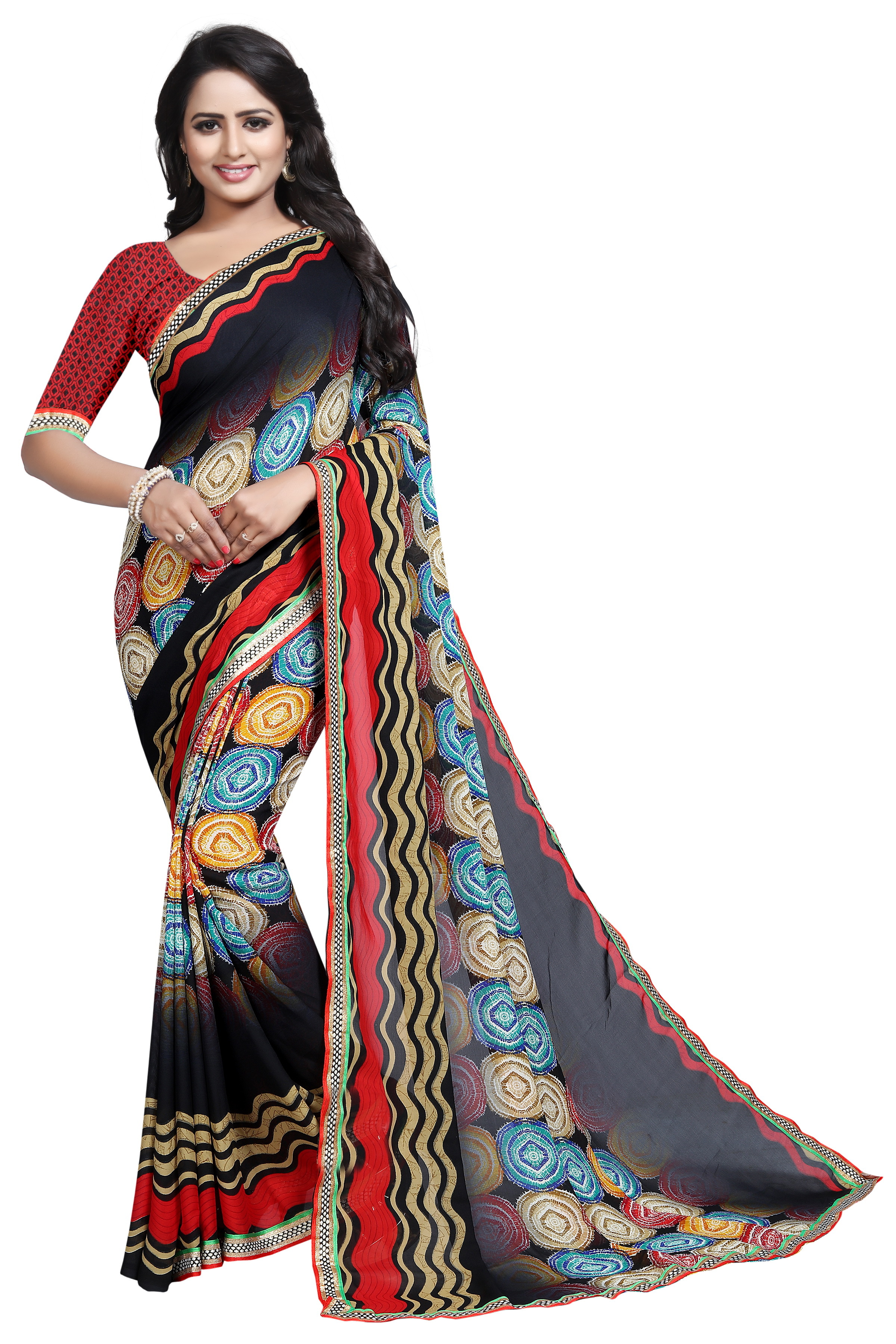 Print Georgette Saree With Lace