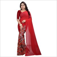Weightless Georgette Saree - 5.5 Mtr Length, 0.8 Mtr Blouse | Art Silk Material, Printed Pattern, Available In Cherry, Chocolate, Coffee, Dew, Green