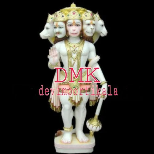 Punchmuki Hanuman Marble Statue - Finishing: Painting