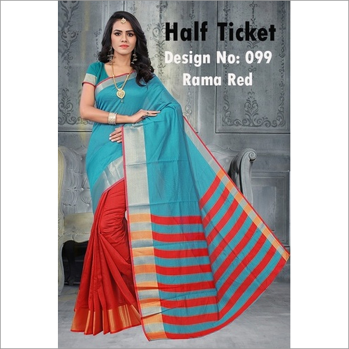 Plain With Lining Shade Poly Cotton Silk Saree