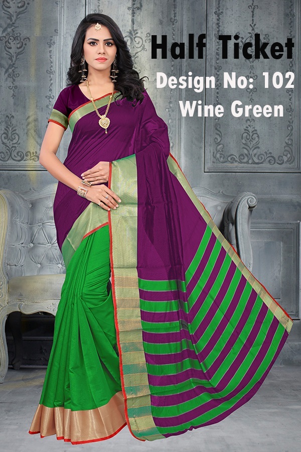 Plain With Lining Shade Poly Cotton Silk Saree