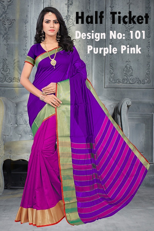 Plain With Lining Shade Poly Cotton Silk Saree