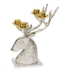 Stag Candle Holder - Metal, Compact Size, Silver Color | Four Candle Holders, Elegant Design, Luxurious Look, Stable Base