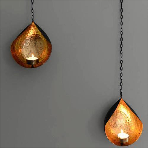 Gold And Black Tea Light Holder - Handmade Iron With Durable Chain | Ideal For Home Decoration Festivals Parties And Gifts