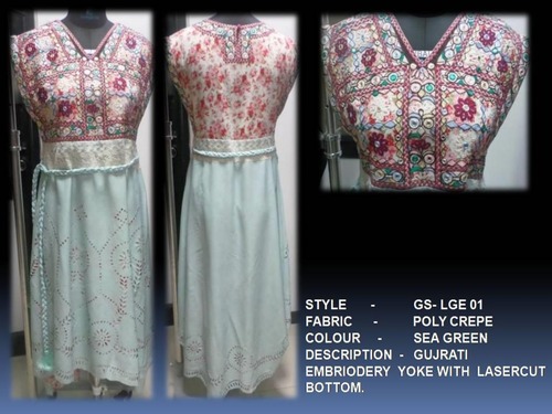 Gujrati Embriodery Yoke With Lasercut Bottom