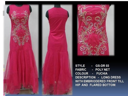 Long Dress With Embriodered Front Till Hip & Bottom