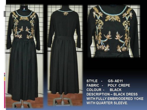 Black Dress With Fully Embroidered Yoke (Quarter Sleeve)