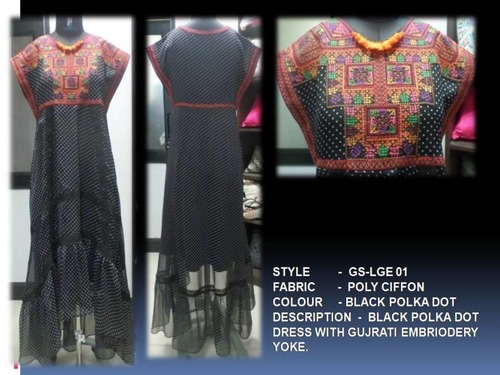 Black Polka Dot Dress With Gujrati Embriodery Yoke