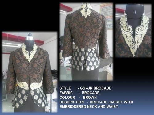 Brocade Jacket With Embriodered Neck & Waist
