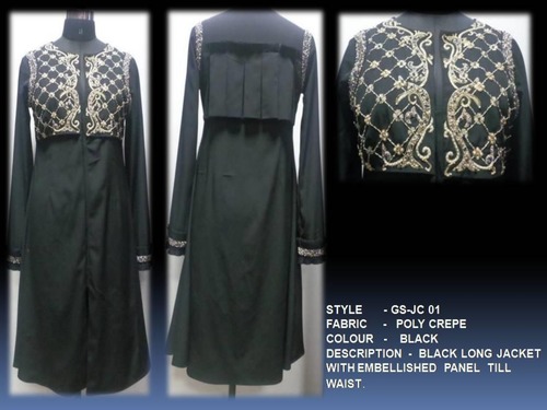 Black Long Jacket With Embellished Panel Till Waist