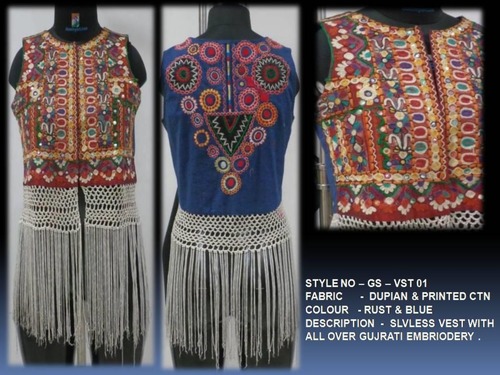Slvless Vest With All Over Gujrati Embriodery