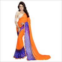 Chiffon Print Saree - Chiffon Fabric, Length: 5.5 Mtr, Blouse Length: 0.8 Mtr | Color Options: Yellow, Green, Blue, Red, Pink, Pattern: Printed