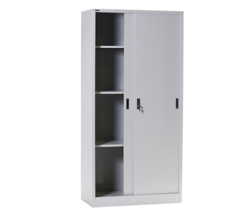 Full Height Sliding Steel Cupboard With 3 Adjustable Shelves