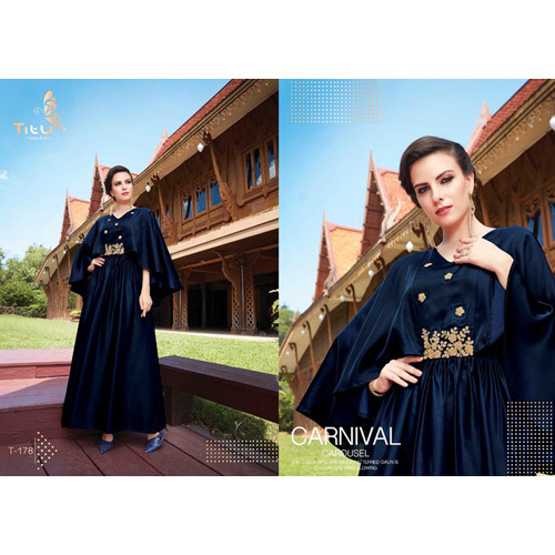 Dark Blue Ladies Kaftan Sleeves Designer Gown