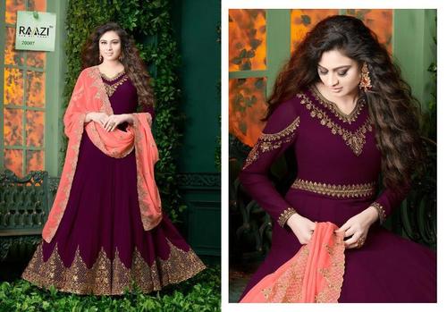 Ladies Fine Embroidery Suit - Cotton, Multiple Sizes, Dark Purple | Full Sleeves, Embroidered Design, Breathable, Washable, No Fade