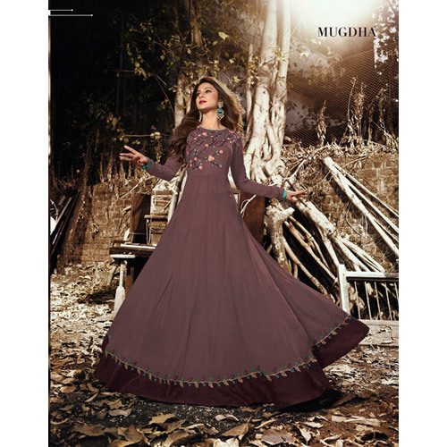 Dark Purple Ladies Party Wear Ethnic Gown