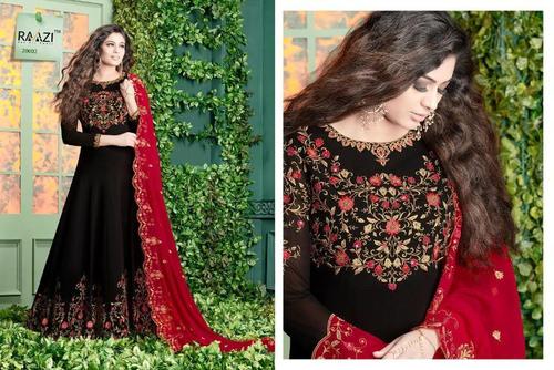Ladies Designer Anarkali Suit - Polyester, Full Sleeves, Matte Black | Eye-Catchy Design, Comfortable Fit, Alluring Embroidery