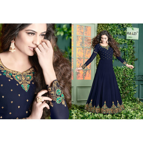 Ladies Heavy Embroidered Suit - Cotton, Full Sleeves, Navy Blue | Breathable, No Fade, Washable, Ideal for Weddings and Celebrations