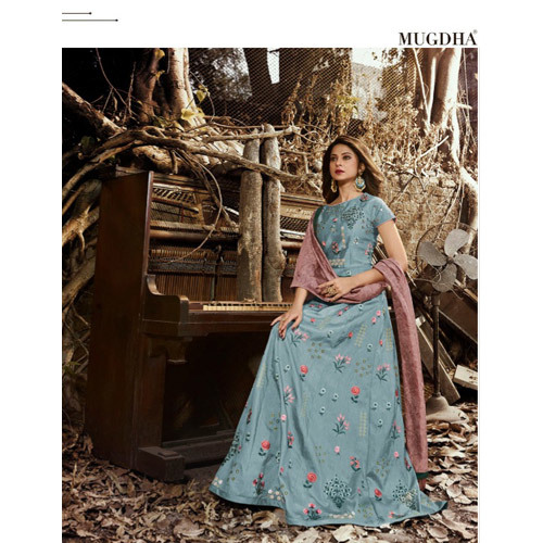 Sea Blue Ladies Designer Printed Gown