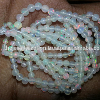 Natural White Ethiopian Welo Opal Stone Faceted Round Ball Beads 3-5mm