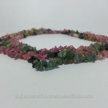 Multi Natural Watermelon Tourmaline Rough Uncut Chips Beads Strand