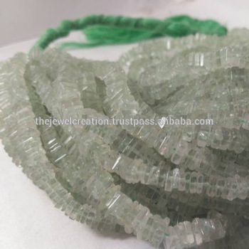 Natural Green Amethyst Heishi Square Beads