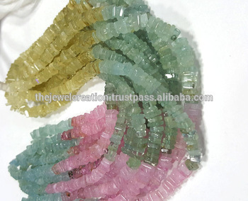 Natural Multi Aquamarine Heishi Square Beads