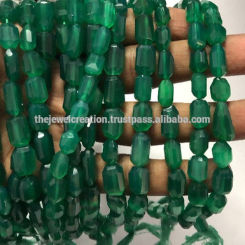 Natural AAA Green Onyx Faceted Tumble Beads