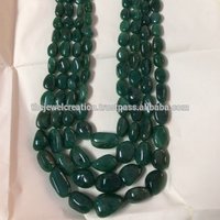 Natural Emerald Gemstone Plain Smooth Tumble Beads Wholesale Necklace