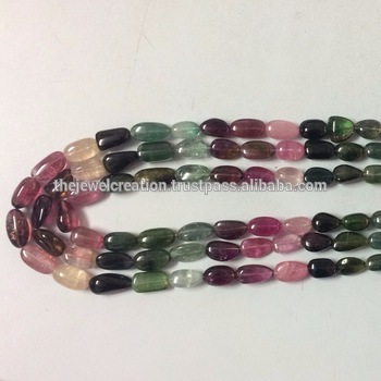 Natural Multi Watermelon Tourmaline Stone Plain Smooth Tumble Shape Beads Lot