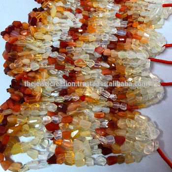 Natural AAA Orange Mexican Fire Opal Faceted Tumble Nuggets Gemstone Bead