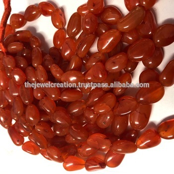 Natural Carnelian Orange Plain Smooth Tumble Nuggets Gemstone Beads