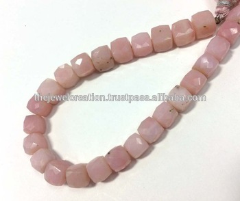 Natural Pink Opal Gemstone Faceted Box Cube Beads