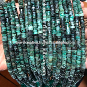 Natural Emerald Stone Heish Tyre Shape Beads Step Cutting 4 to 6mm