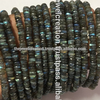 Gray Natural Labradorite Faceted Heishi Tyre Shape Cutting Flat Beads