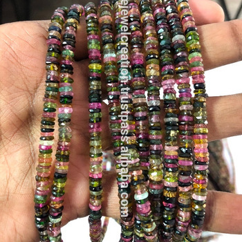 Natural Watermelon Tourmaline Multi Faceted Tyre Beads