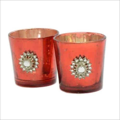 Silver Glass Votive with Jewel Brooch(Set of 2)