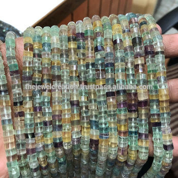 Multi Natural Fluorite Faceted Tyre Heishi Beads Gemstone