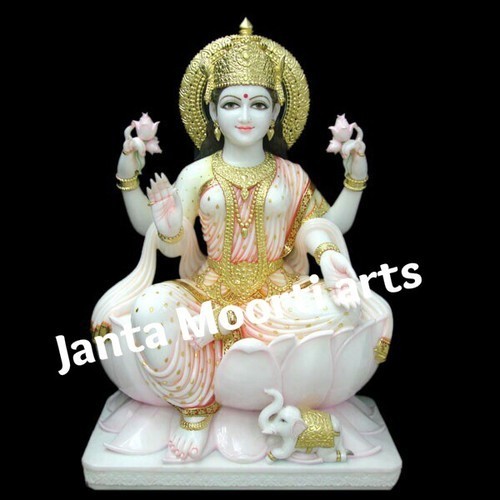 Marble Lakshmi Mata Statue - Marble, Min 12 Inches, White Color | Scratch Resistant, Customized Sizes & Postures, Ideal for Home Decoration & Religious Activities