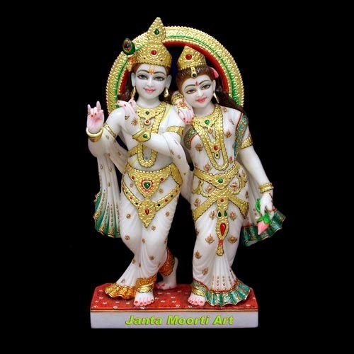 Sculpture White Marble Radha Krishna Statue