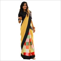 Bhagalpuri Printed Sarees - Silk Fabric, 5.5 Mtr Length, 0.8 Mtr Blouse Length, Black, Blue, Red, Yellow Colors, Cotton Silk Material, Printed Pattern