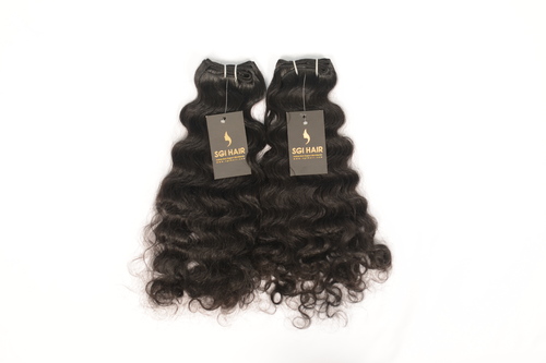 Natural Colour Black Temple Hair Weft Curly Hair