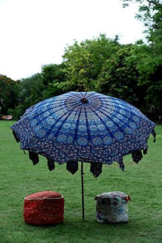 Hotel Umbrella - Cotton Metal, 8ft Diameter, Blue | Durable, Stylish, UV Protection, Water Resistant, Customizable