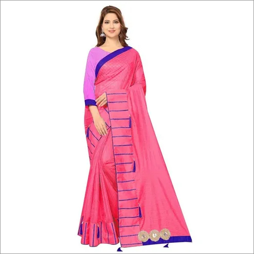Pure Soft Polyester Saree And Design Butta Work With Jhalar