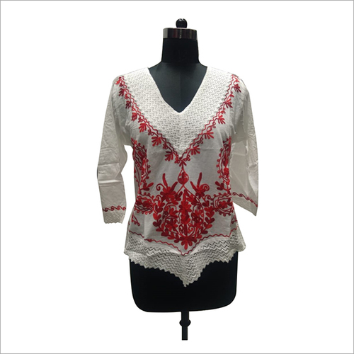 White Ladies Cotton Makdijal Short Top