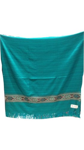 Acrylic Border Shawl - 70 x 180 cm, Green Color, Unisex, Machine Made Viscose, Plain Pattern, Fringe Closure