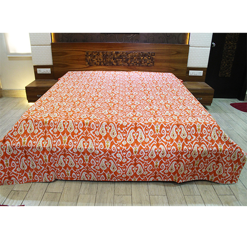 Kantha Printed Bedspread - 100% Cotton, 90 x 108 Inches, Orange Color | Quick Dry Feature, Multi-Purpose Use for Bedding, Home Textiles, and Beachside Mat