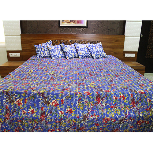 Blue Handmade Kantha Quilts Queen Size