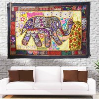 Black + Multi Color Embroidered Wall Hanging Table Runner