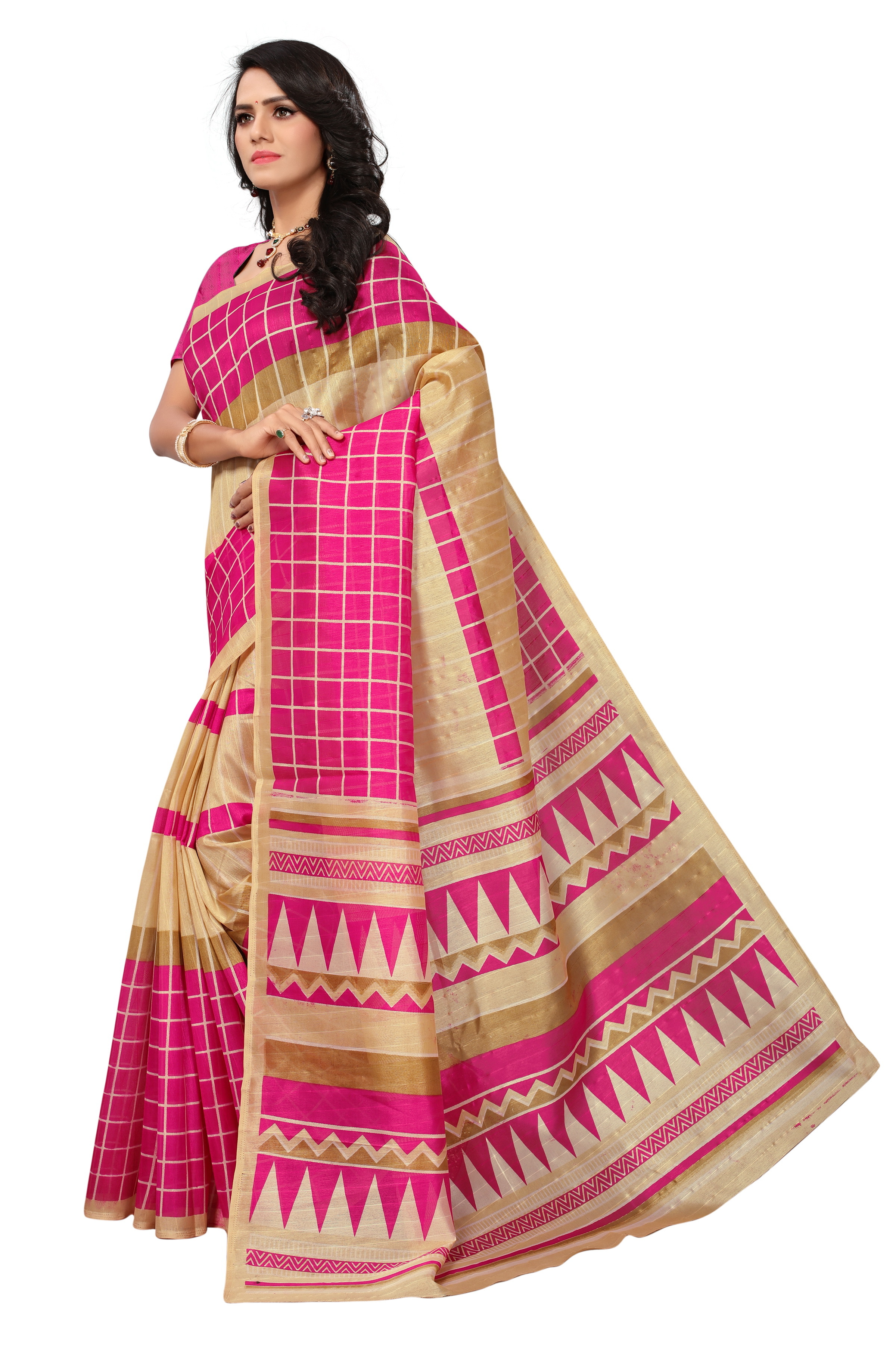 Pink Printed  Sarees